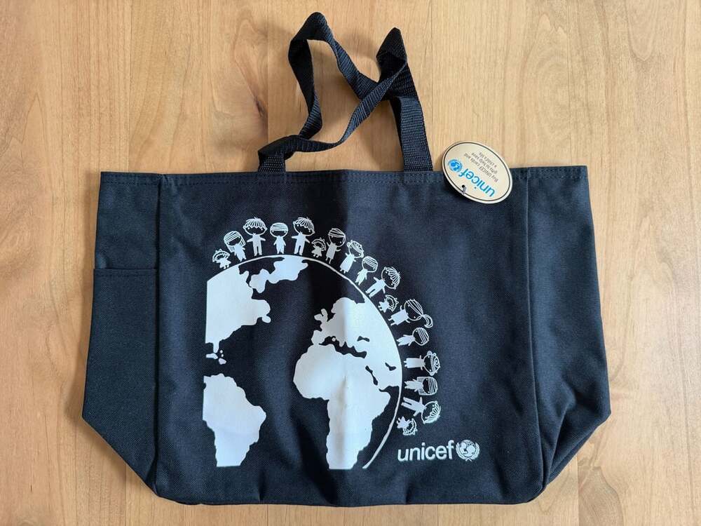 Unicef Basic Tote Bag Black Earth Children Graphic NEW